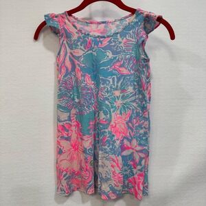 Lilly Pulitzer Girls Dress Size S (6) Pink Blue Floral‎ Sleeveless Cotton